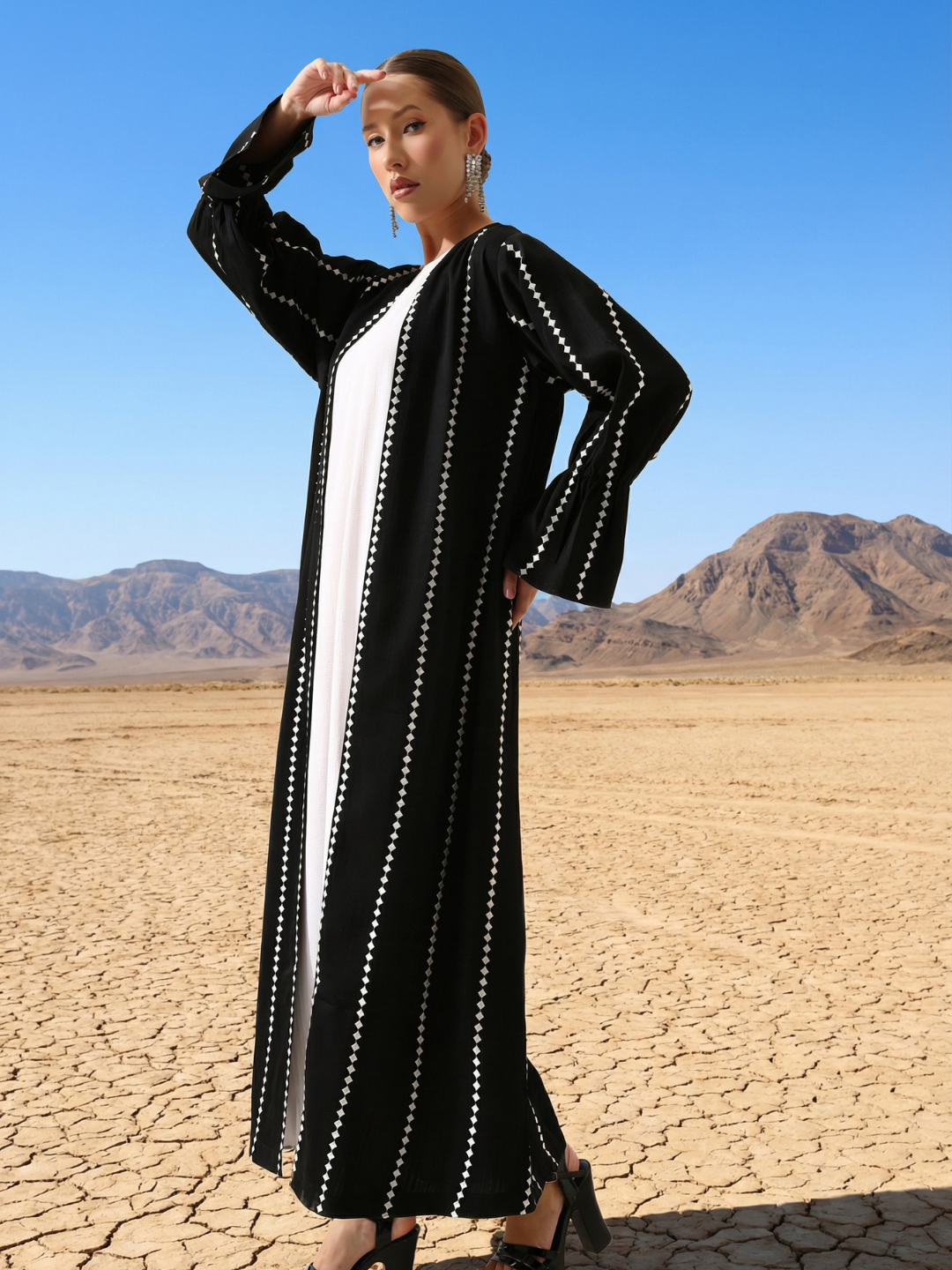 Rich Black Relaxed Abaya with Hijab in Crinckle Cotton