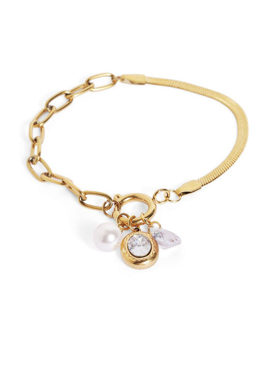Ishin White Colour Gold Plated Artificial Stones And Beads Armlet