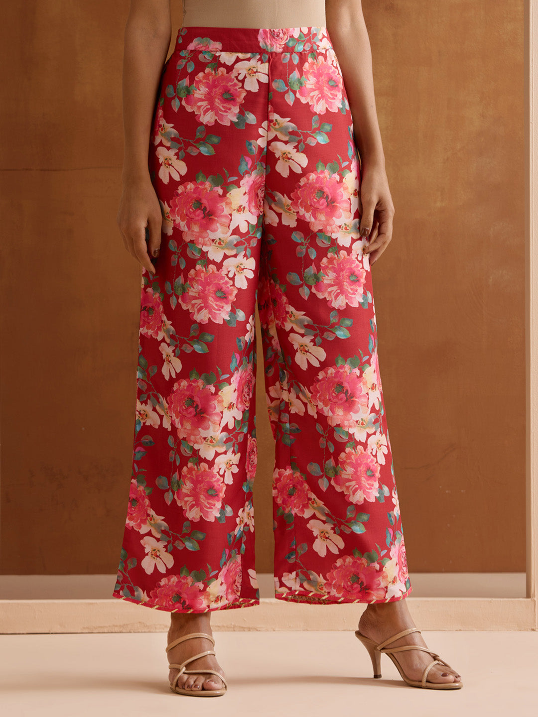 Elegant Red Viscose rayon Floral printed Aline kurta set with dupatta