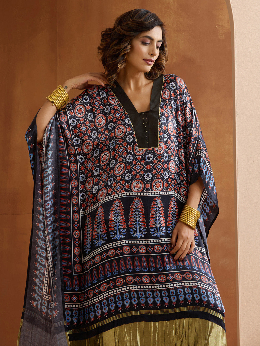 Soft Black Viscose Printed Relaxed Fit Dress