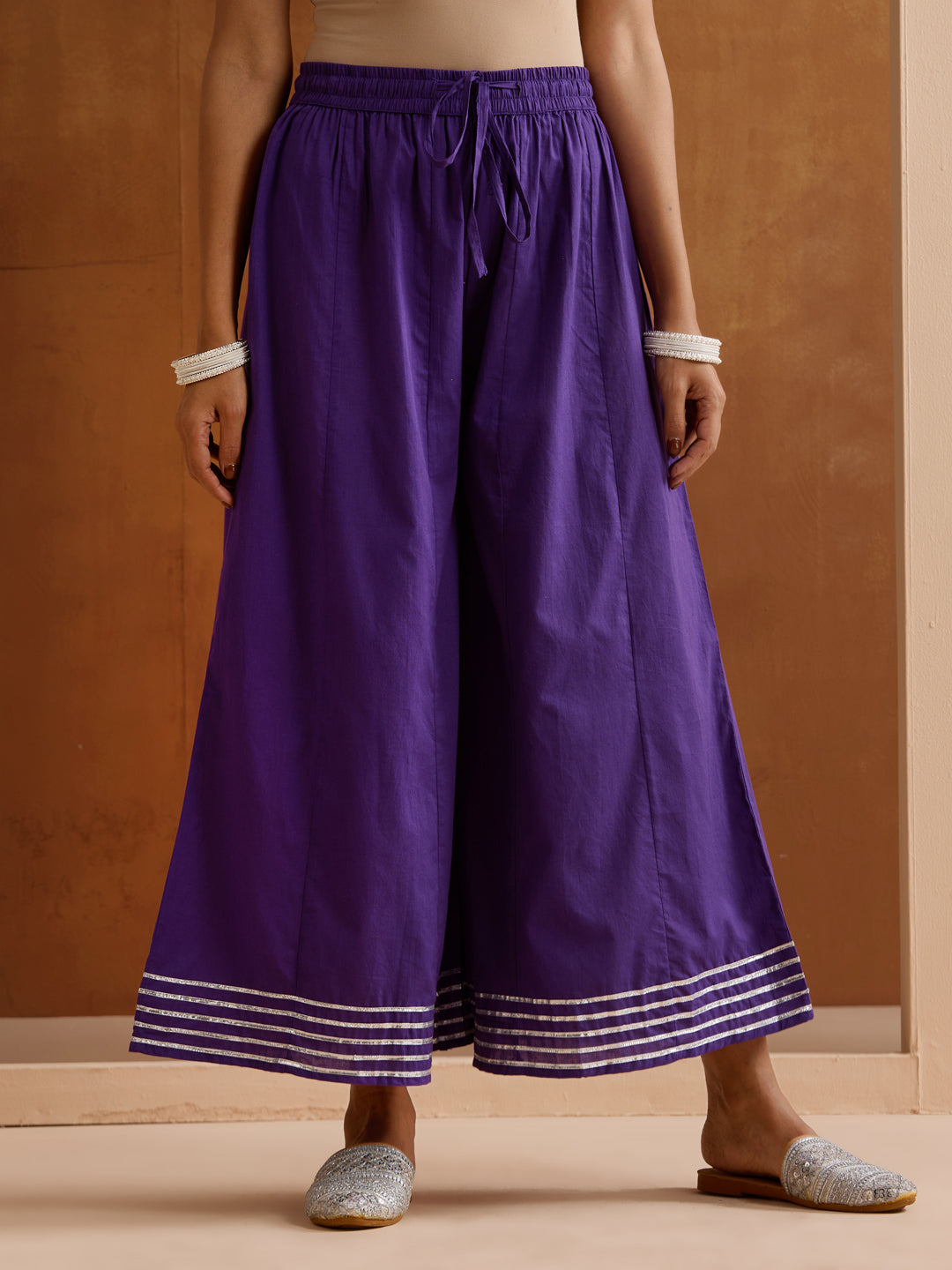 Rich Purple Anarkali Kurta Set With Palazzo Bottom And Hand-Painted Dupatta