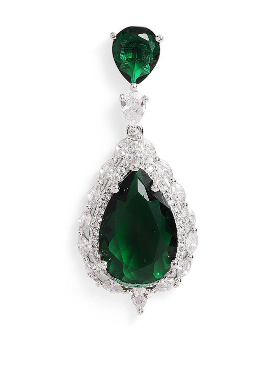 Ishin Green  Colour Silver Plated American Diamond Jewellery Set