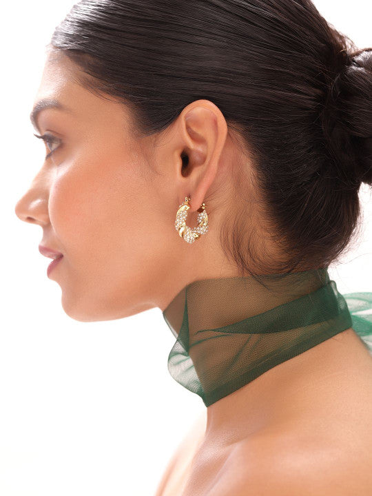 Ishin White Colour Gold Plated Artificial Stones And Beads Stud Earring