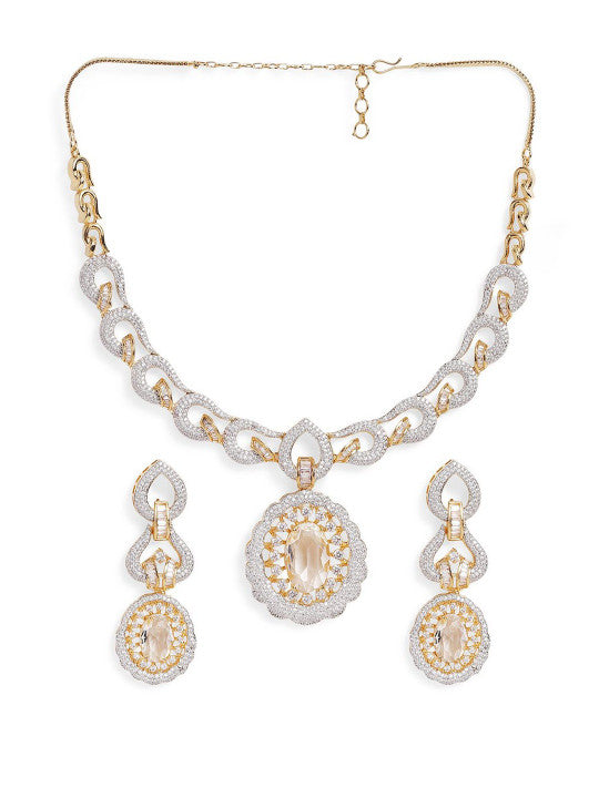 Ishin White  Colour Gold Plated American Diamond Jewellery Set