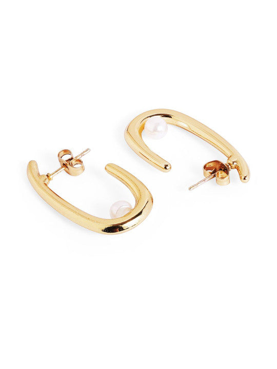 Ishin Green Colour Gold Plated Emerald Stud Earring