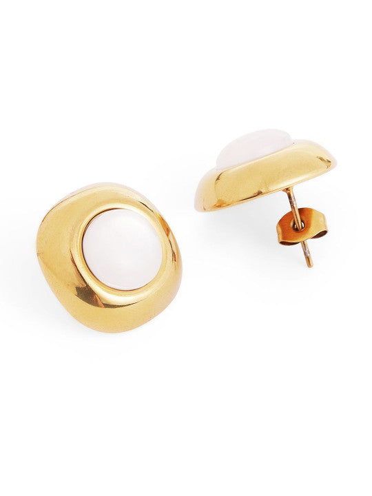 Ishin White Colour Gold Plated Artificial Stones And Beads Stud Earring
