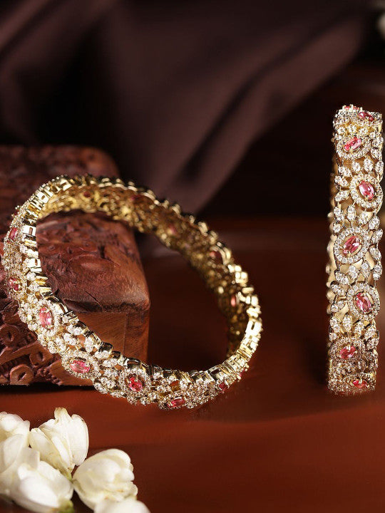 Ishin Red Colour Gold Plated American Diamond Bangle