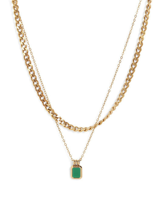 Ishin Green  Colour Gold Plated Emerald Chain