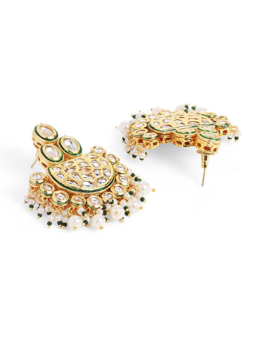 Ishin White Colour Gold plated Kundan Chand bali Earring