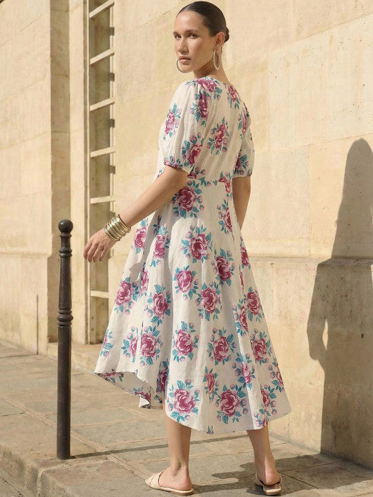 Comfy Off white Pratidin Printed Dresses