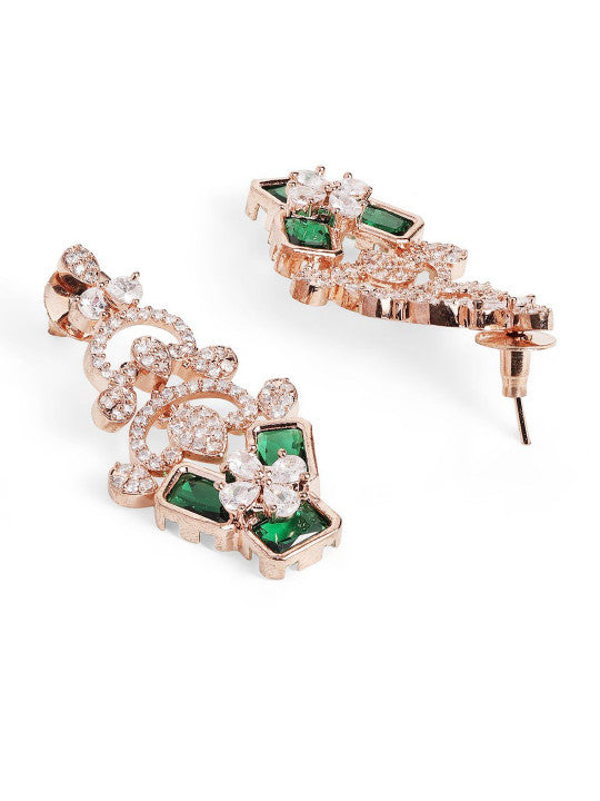 Ishin Green  Colour Rose Gold Plated American Diamond Jewellery Set