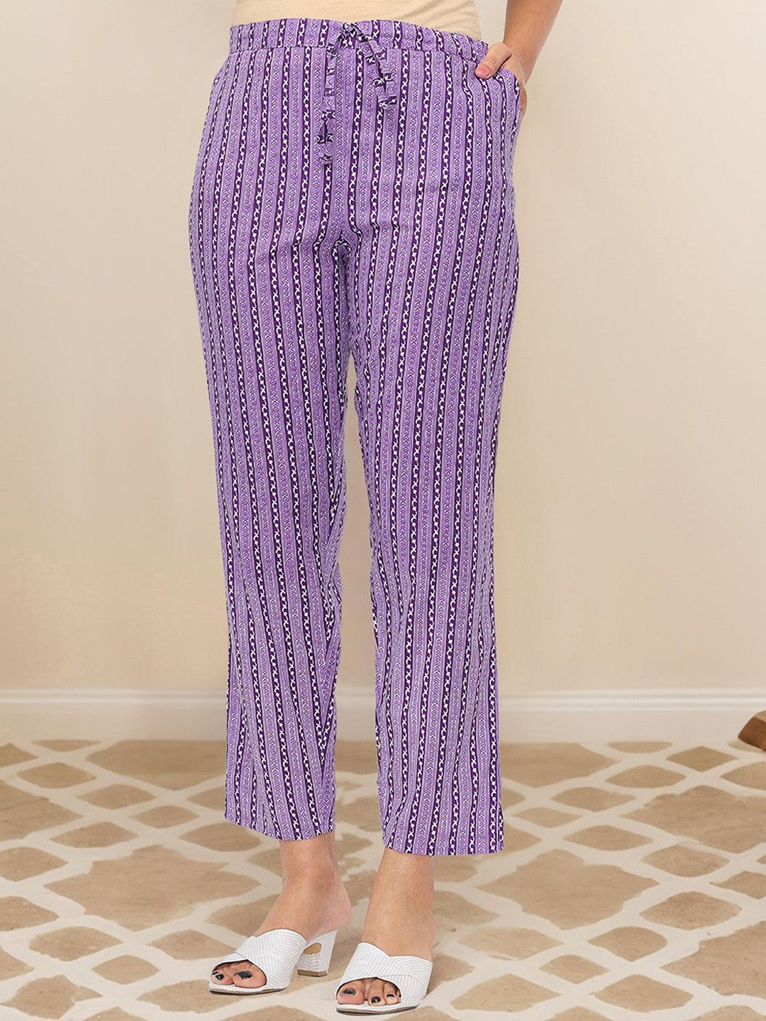 Soft Cotton Lavender Printed A-Line Kurta Set With Straight Bottom And Flowy Printed Cotton Dupatta