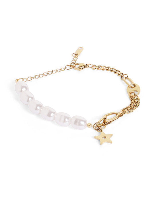 Ishin White Colour Gold Plated Artificial Stones And Beads Armlet