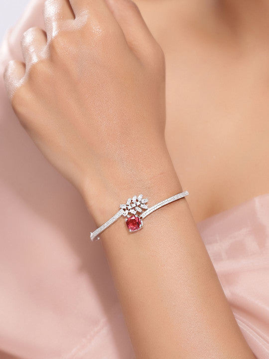 Ishin Red Colour Silver Plated American Diamond Kada