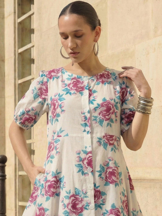 Comfy Off white Pratidin Printed Dresses