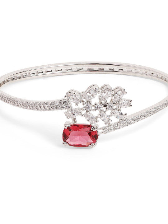 Ishin Red Colour Silver Plated American Diamond Kada