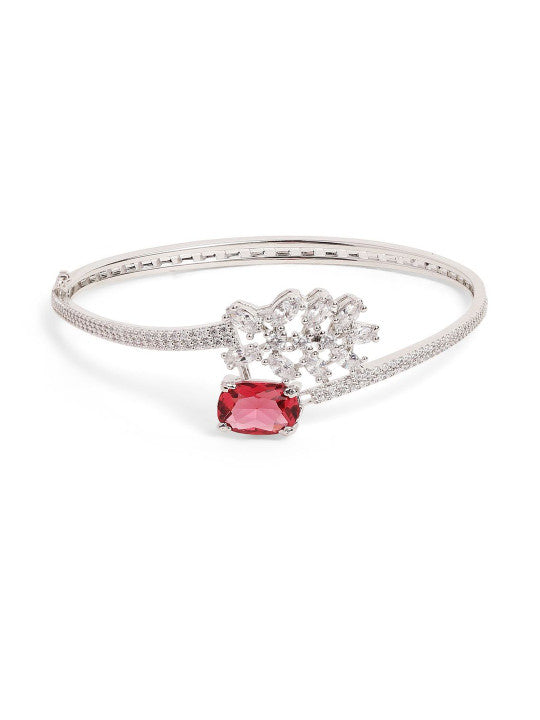 Ishin Red Colour Silver Plated American Diamond Kada