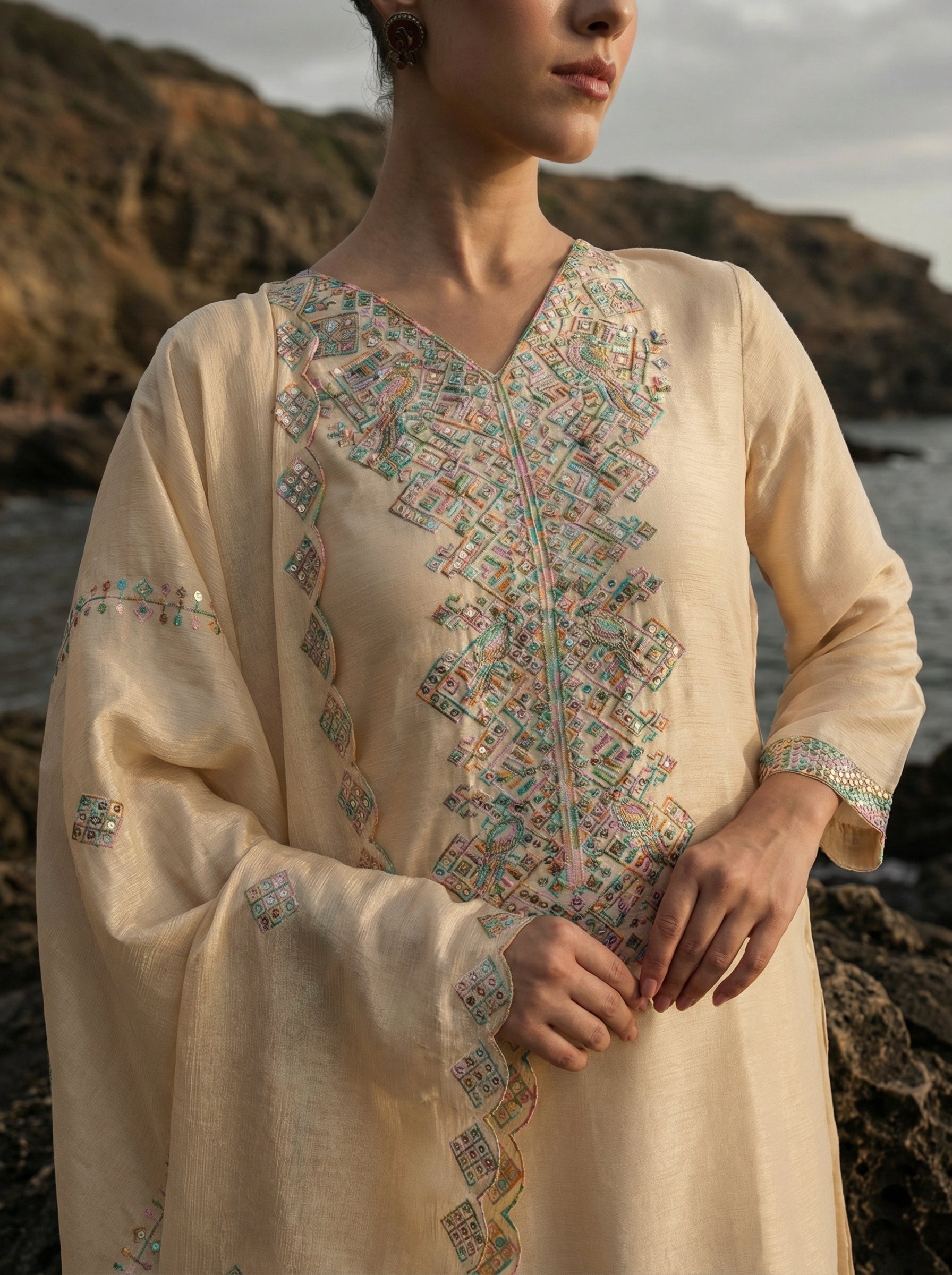 Rich Off White Embroidered Kurta and sharara set