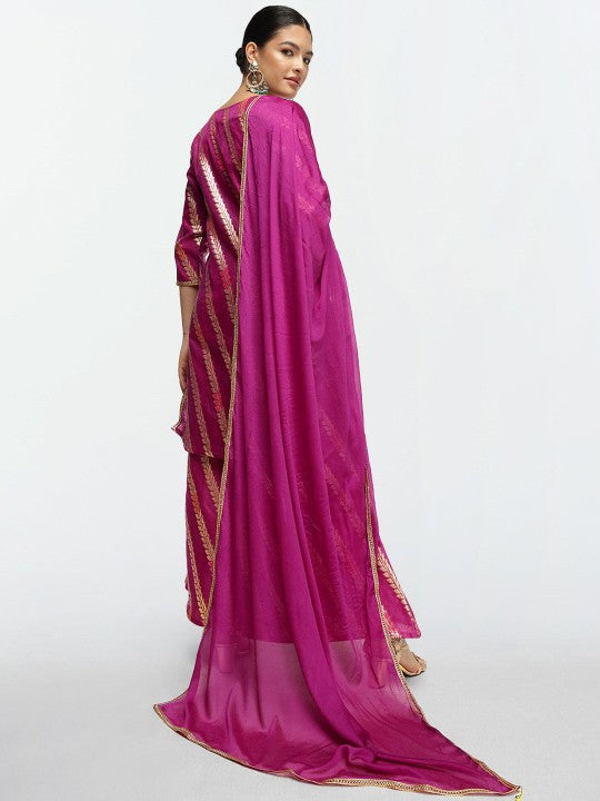 Graceful Purple Silk Blend Jacquard Straight Fit Kurta Set With Dupatta