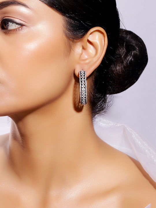 Ishin White Colour Silver Plated American Diamond Drop Earring