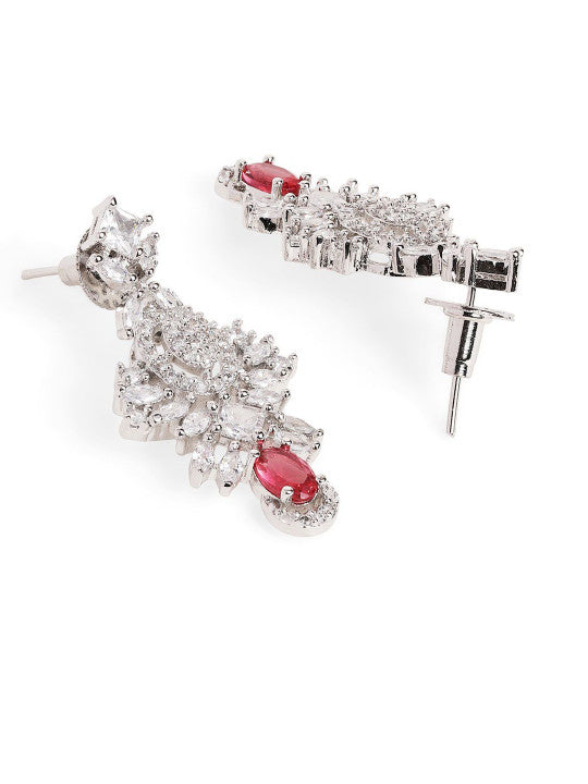 Ishin Pink  Colour Silver Plated American Diamond Jewellery Set