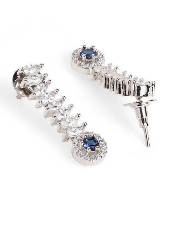 Ishin Blue  Colour Silver Plated American Diamond Jewellery Set