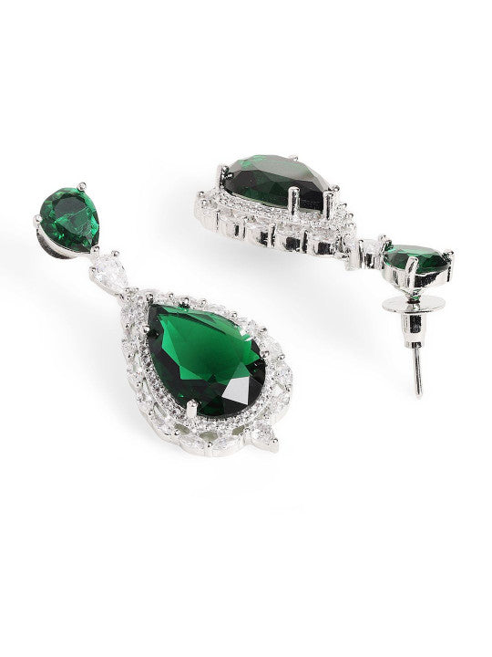 Ishin Green  Colour Silver Plated American Diamond Jewellery Set