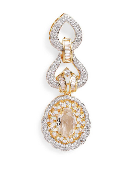 Ishin White Colour Gold Plated American Diamond Drop Earring