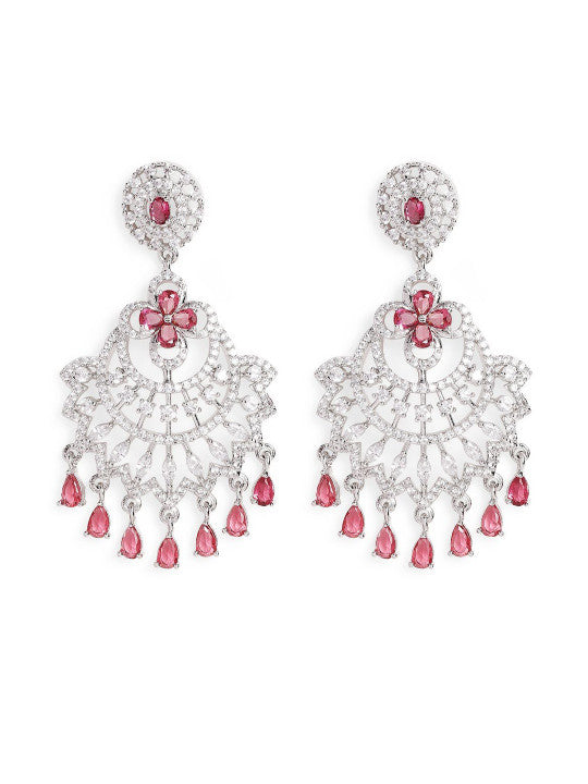 Ishin White Colour Silver Plated American Diamond Drop Earring