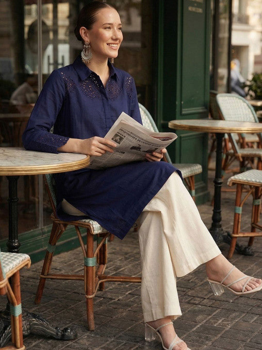 Comfy Navy Daftar Embroidered Shirts