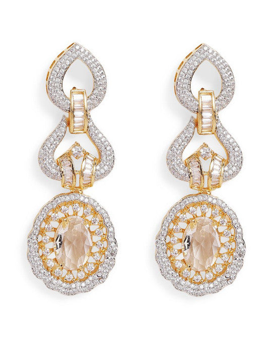 Ishin White Colour Gold Plated American Diamond Drop Earring