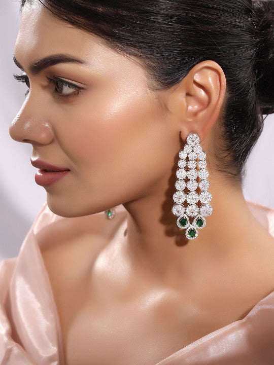 Ishin Green  Colour Silver Plated American Diamond Jewellery Set