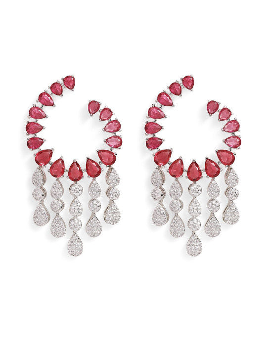 Ishin White Colour Silver Plated American Diamond Half Hoop Earrings