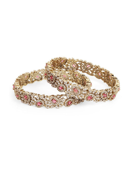 Ishin Red Colour Gold Plated American Diamond Bangle