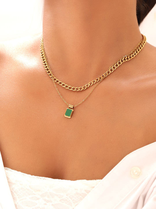 Ishin Green  Colour Gold Plated Emerald Chain