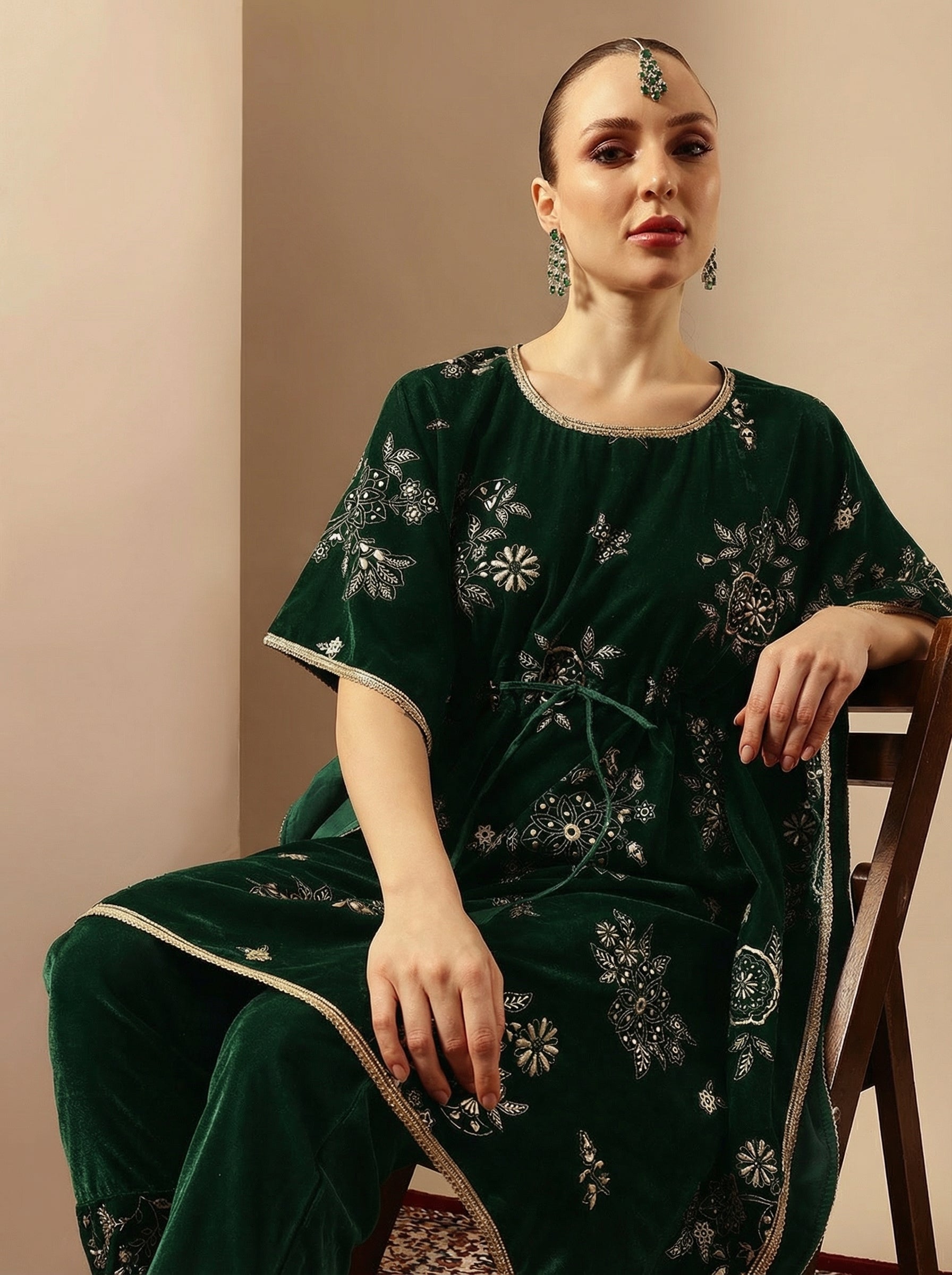 Rich Dark Green Kaftan Set Co-ords