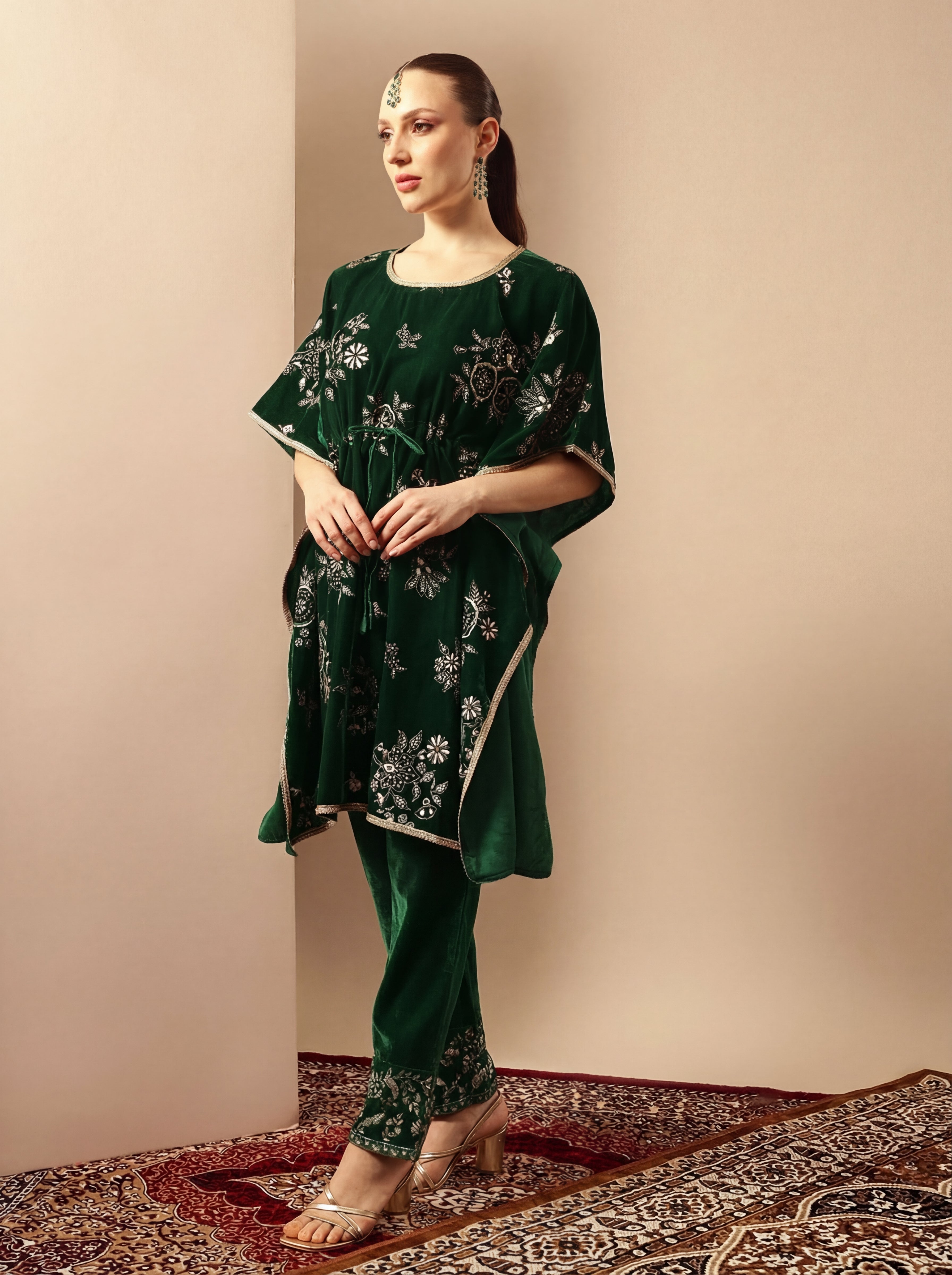 Rich Dark Green Kaftan Set Co-ords