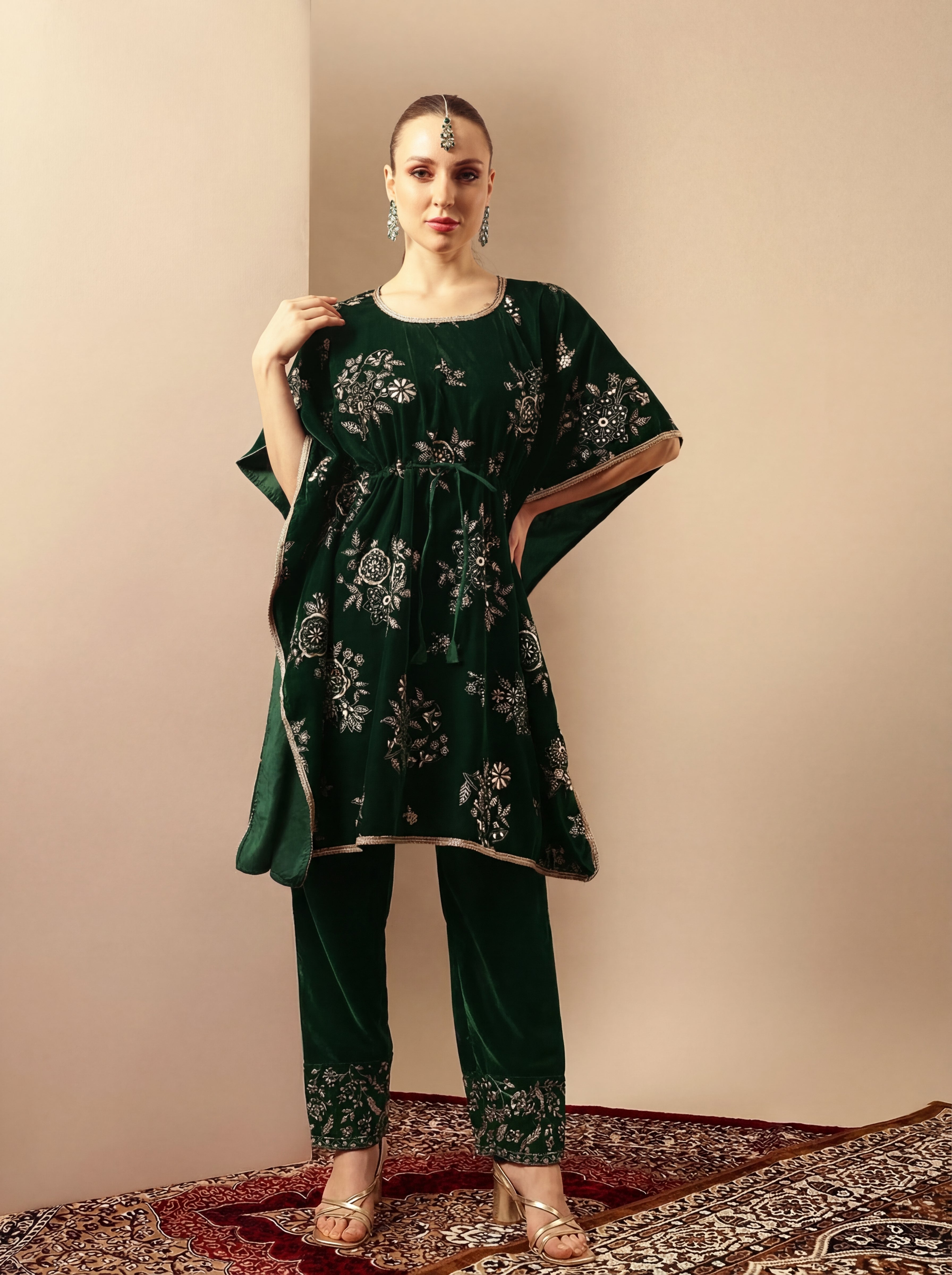 Rich Dark Green Kaftan Set Co-ords