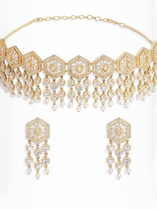Ishin White  Colour Gold Plated American Diamond Jewellery Set