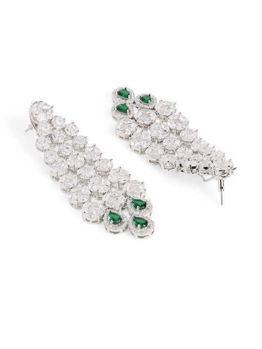 Ishin Green Colour Silver Plated American Diamond Drop Earring
