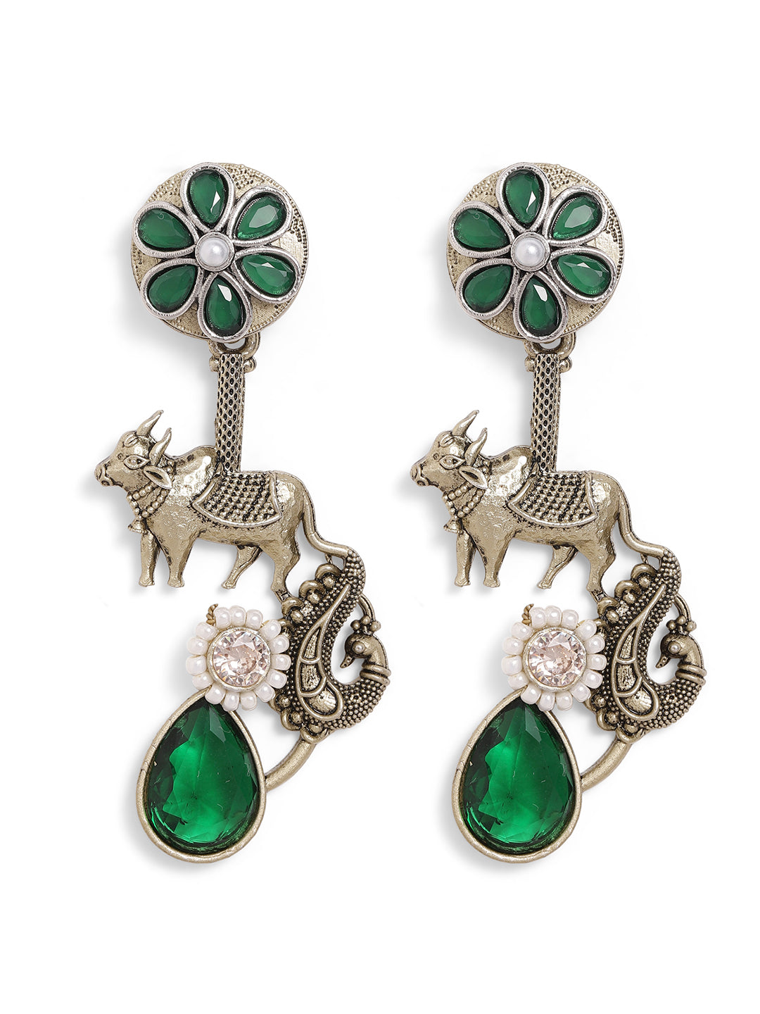Ishin Green Colour Silver Plated Emerald Drop Earring