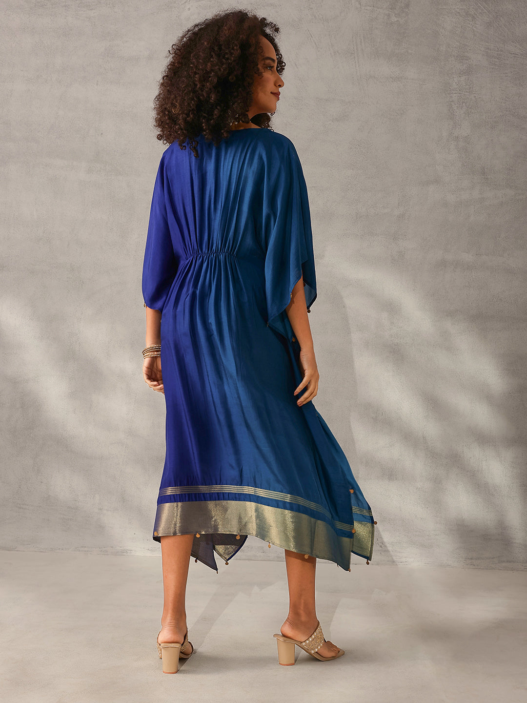 Rich Blue Silk Blend Ombre with Embroidered Kaftan