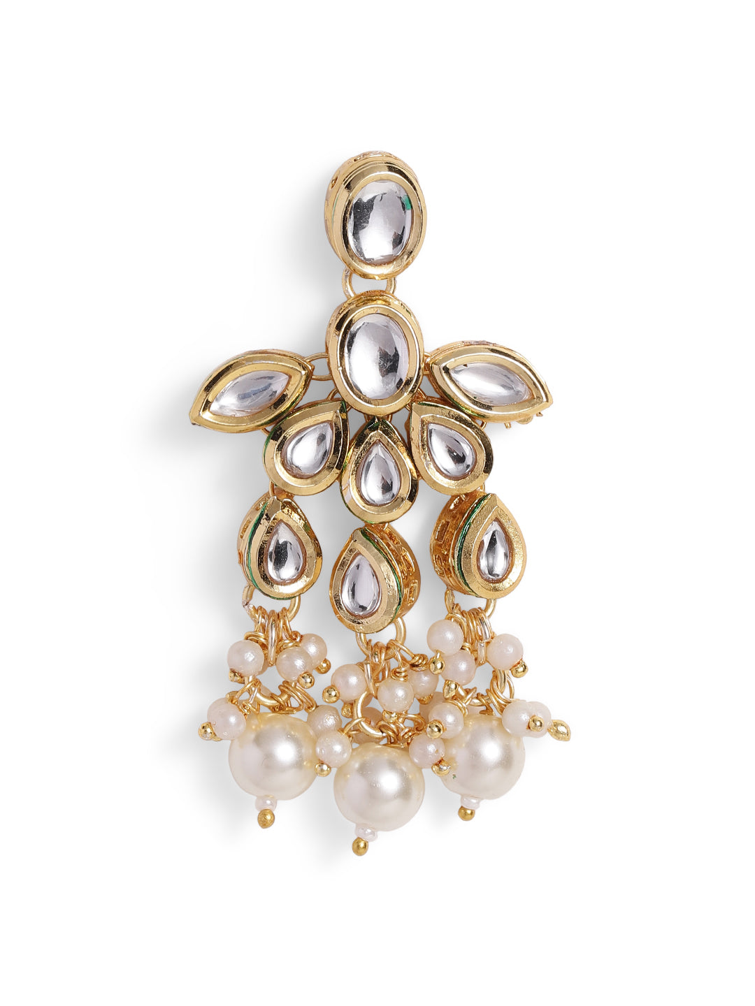 Ishin White Colour Gold plated Kundan Drop Earring