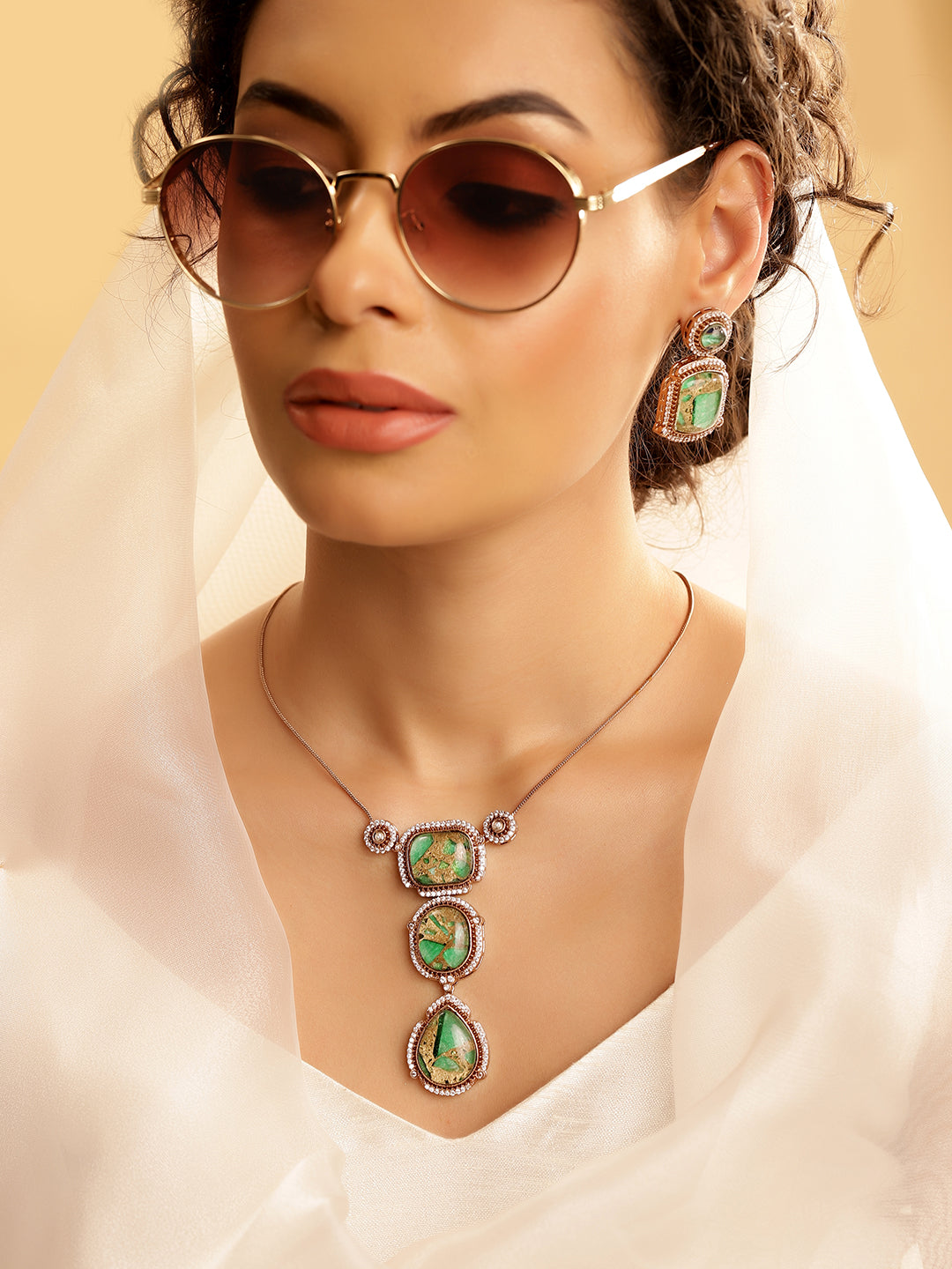 Ishin green  Colour Gold Plated jewellery set