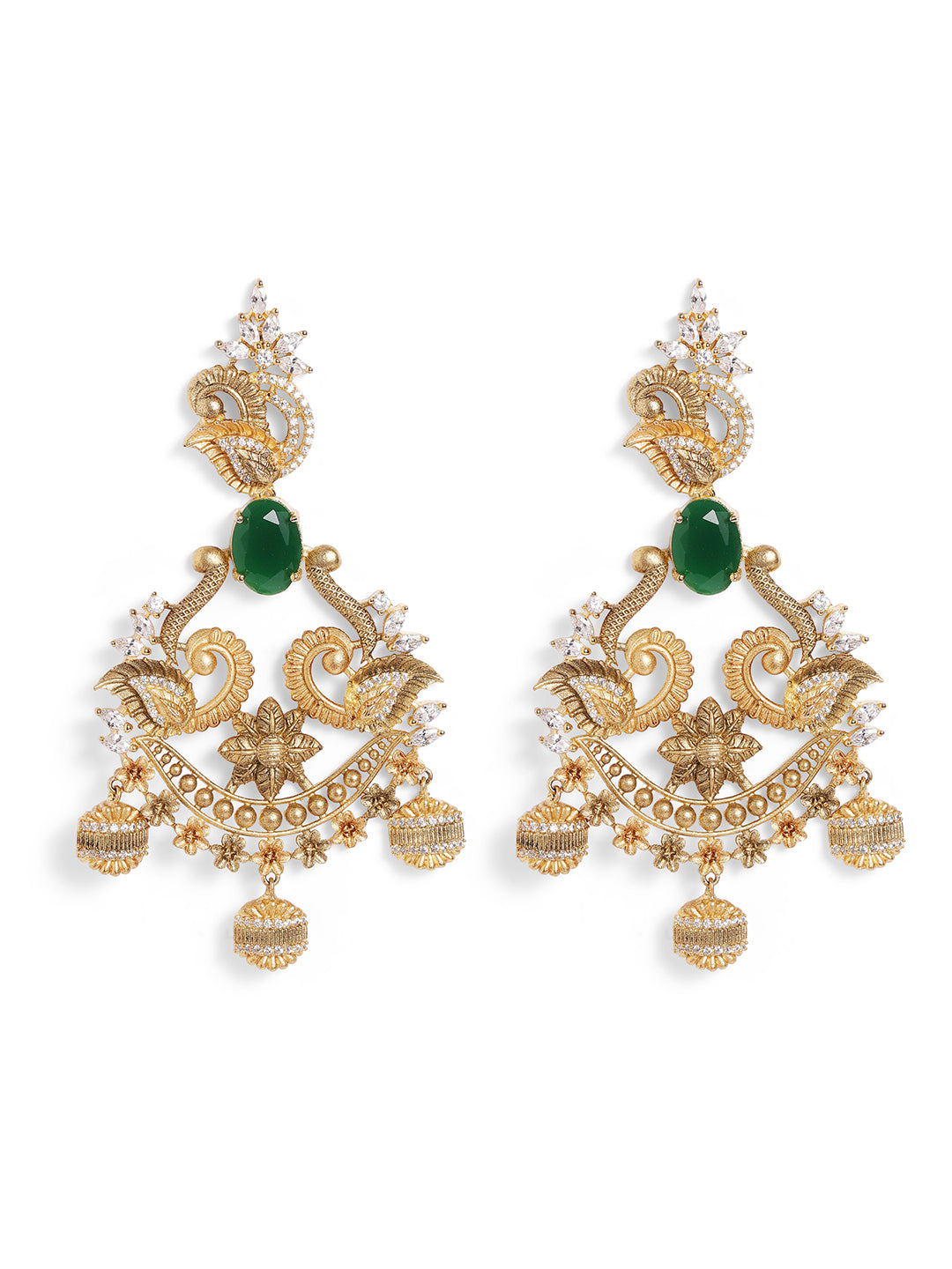 Ishin Temple Elegance Gold Plated Necklace Jhumkis Earrings Jewellery Set