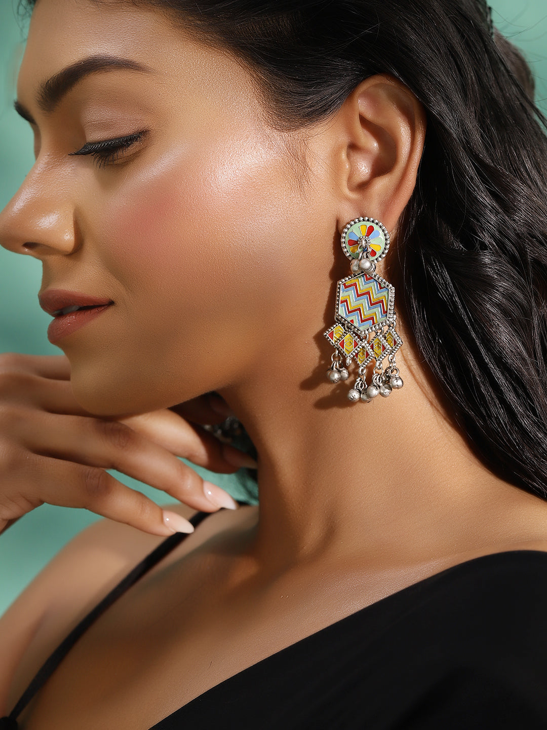 Ishin Multi Colour Silver Plated Drop Earring