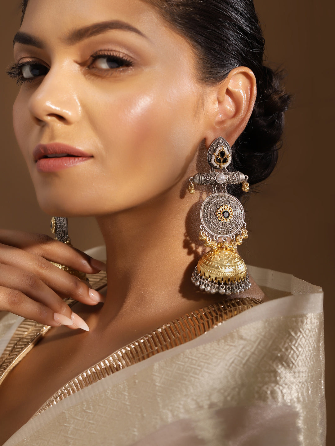 Ishin Black Colour Silver Plated Jhumka Earring