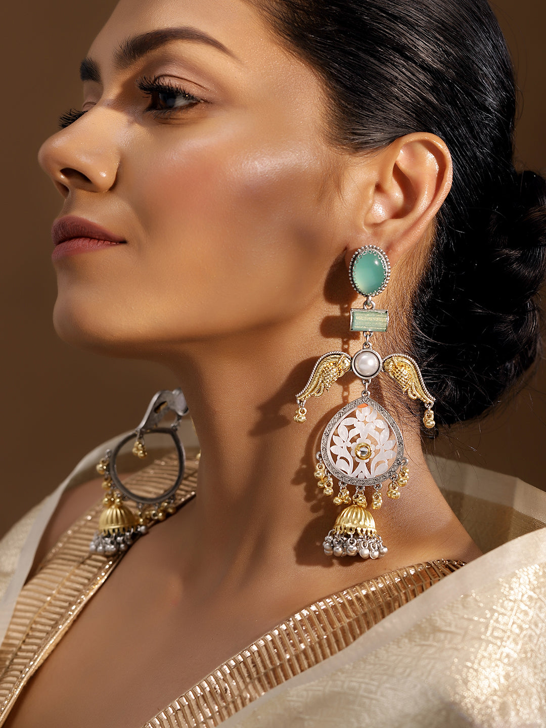 Ishin Mint Colour Silver Plated Jhumka Earring