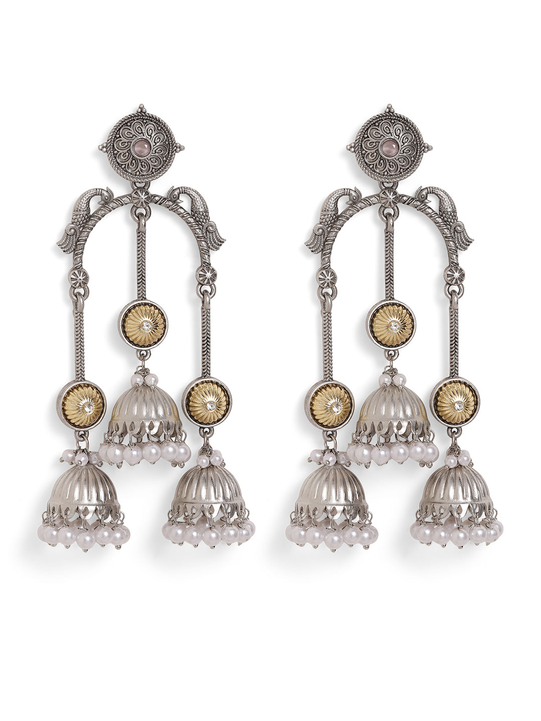 Ishin Silver Colour Silver Plated Beads Jhumka Earring