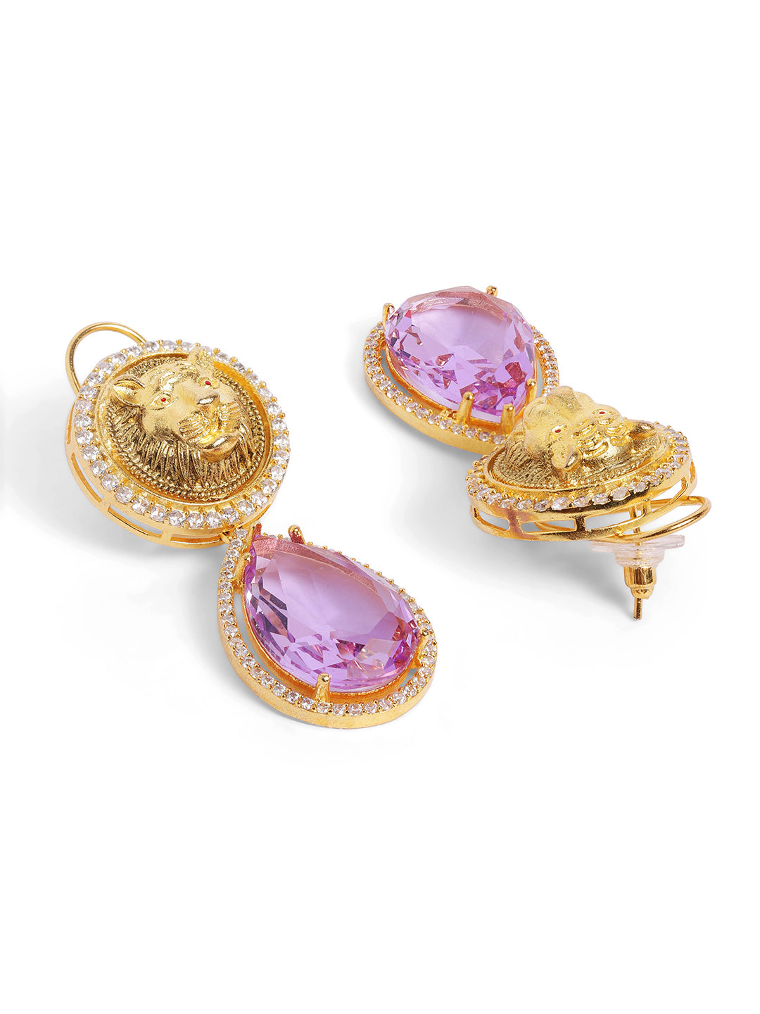 Ishin Purple  Colour Gold Plated AD Drop Earring